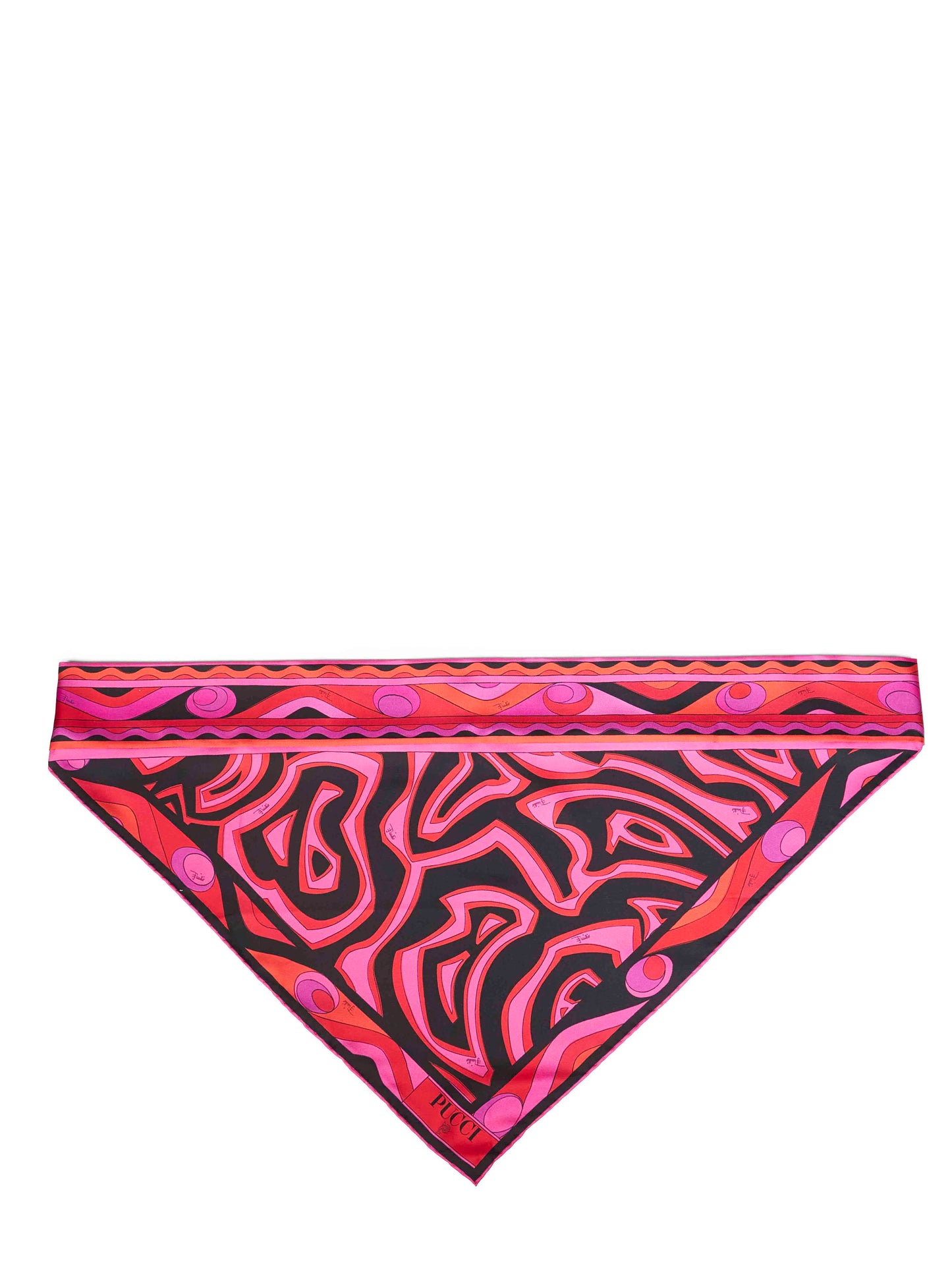 Foulard a triangolo in twill di seta stampa Labirinto fucsia e nero