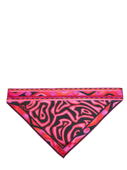 Foulard a triangolo in twill di seta stampa Labirinto fucsia e nero