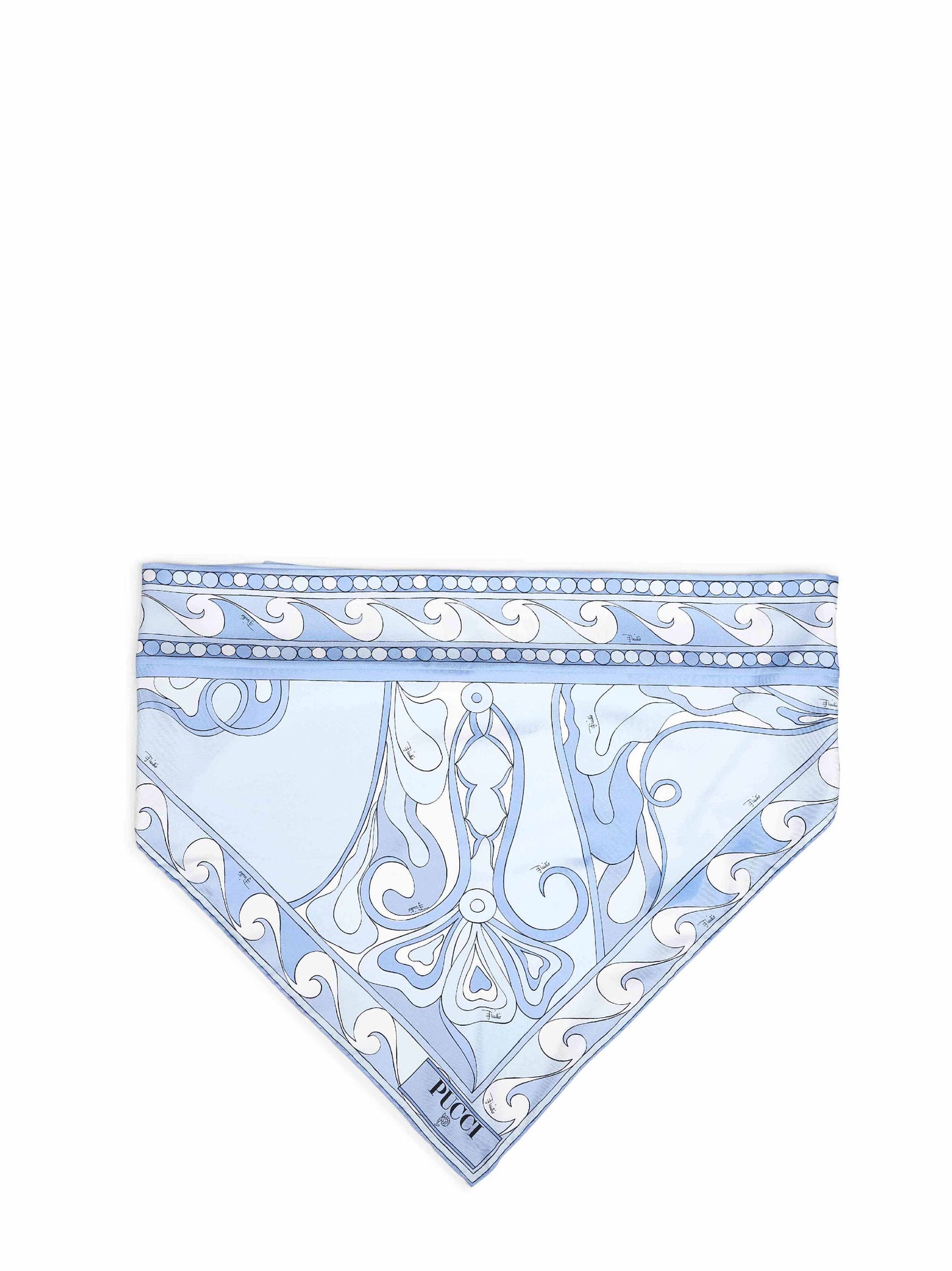 Pale blue Orchidee-print silk twill triangle scarf