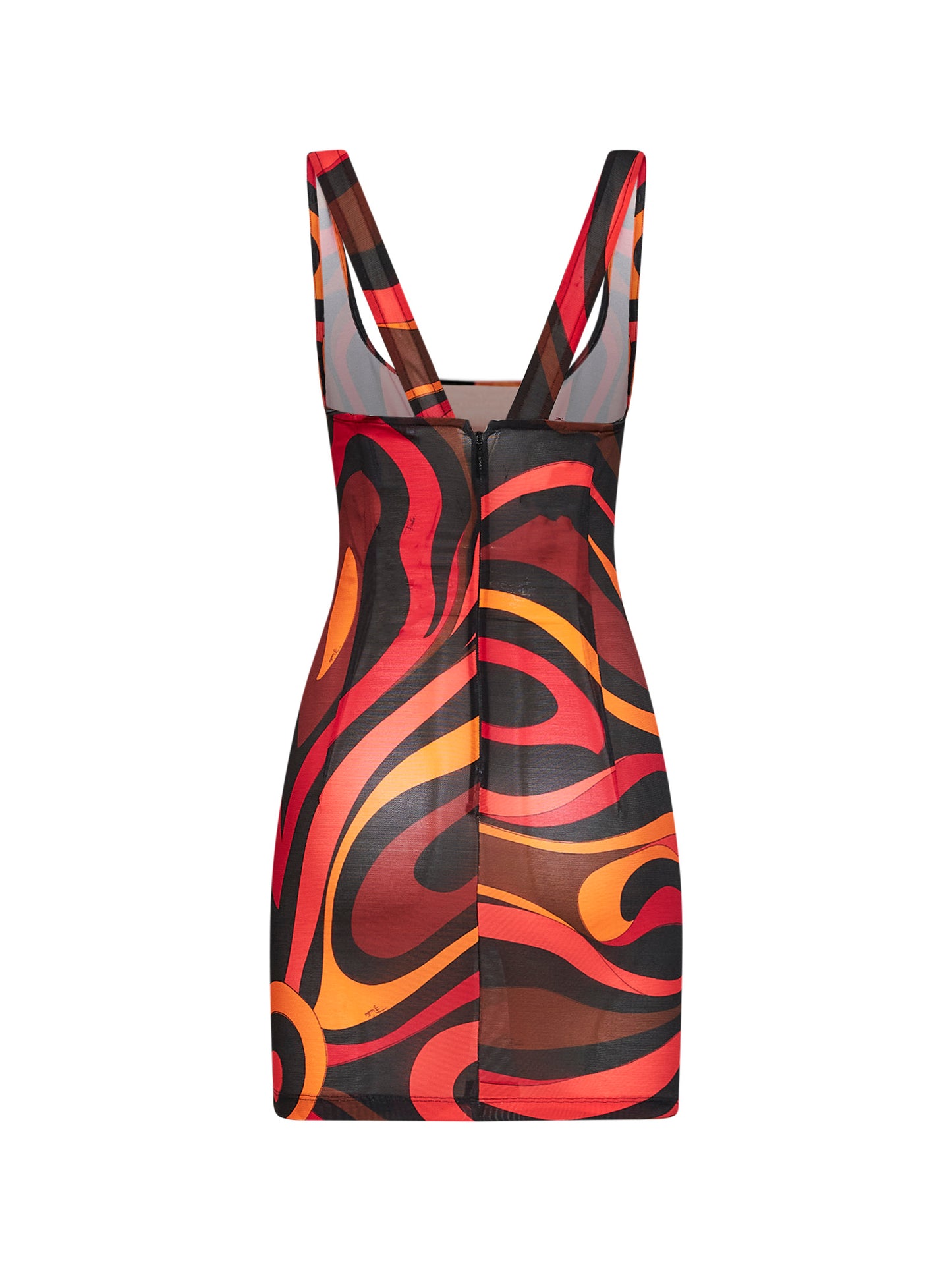 Orange and black Marmo-print mesh mini dress