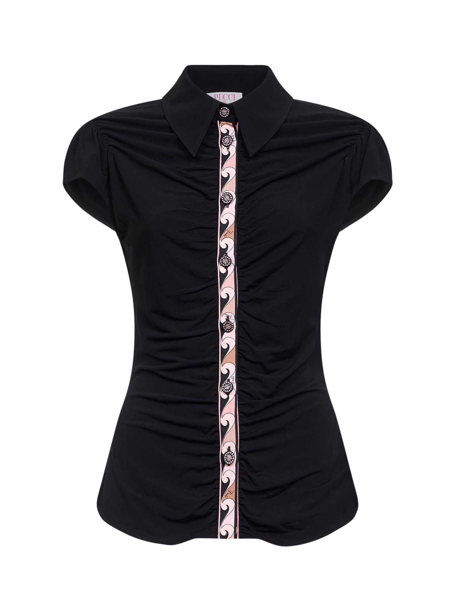 Black stretch viscose jersey draped shirt
