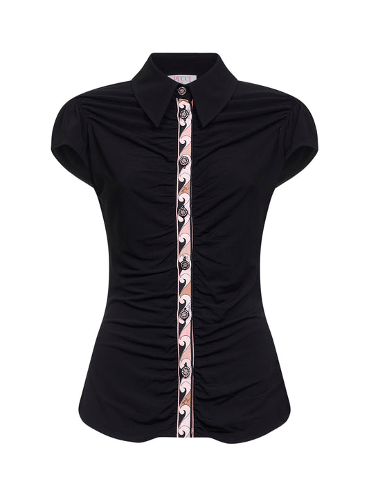 Black stretch viscose jersey draped shirt