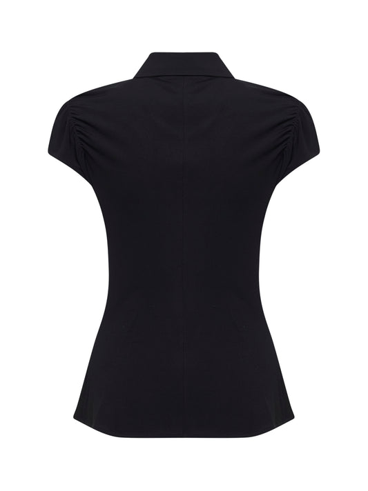 Black stretch viscose jersey draped shirt