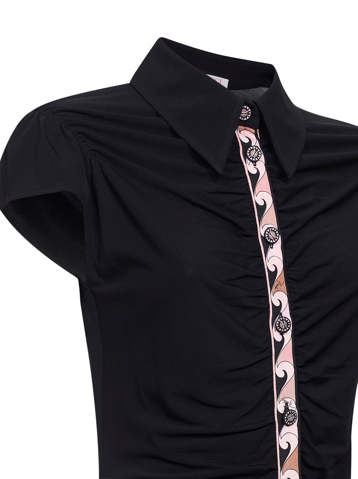 Black stretch viscose jersey draped shirt