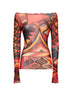 Top in tulle in stampa Vivara arancione e nero<BR/>