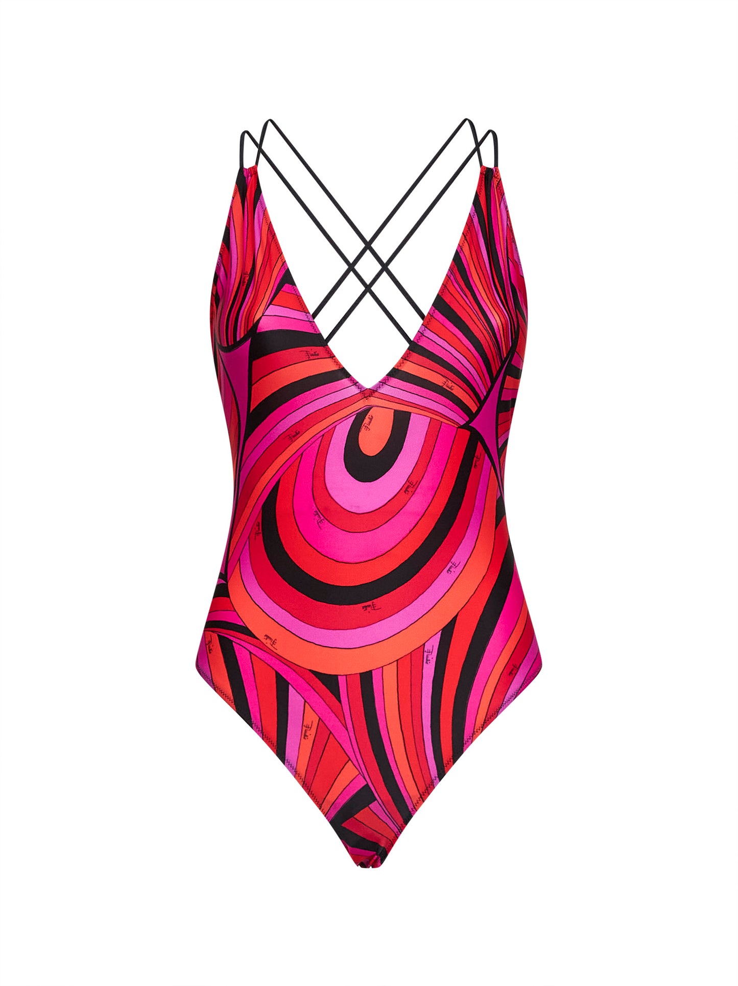 Costume intero in lycra stampa Iride fucsia e nero