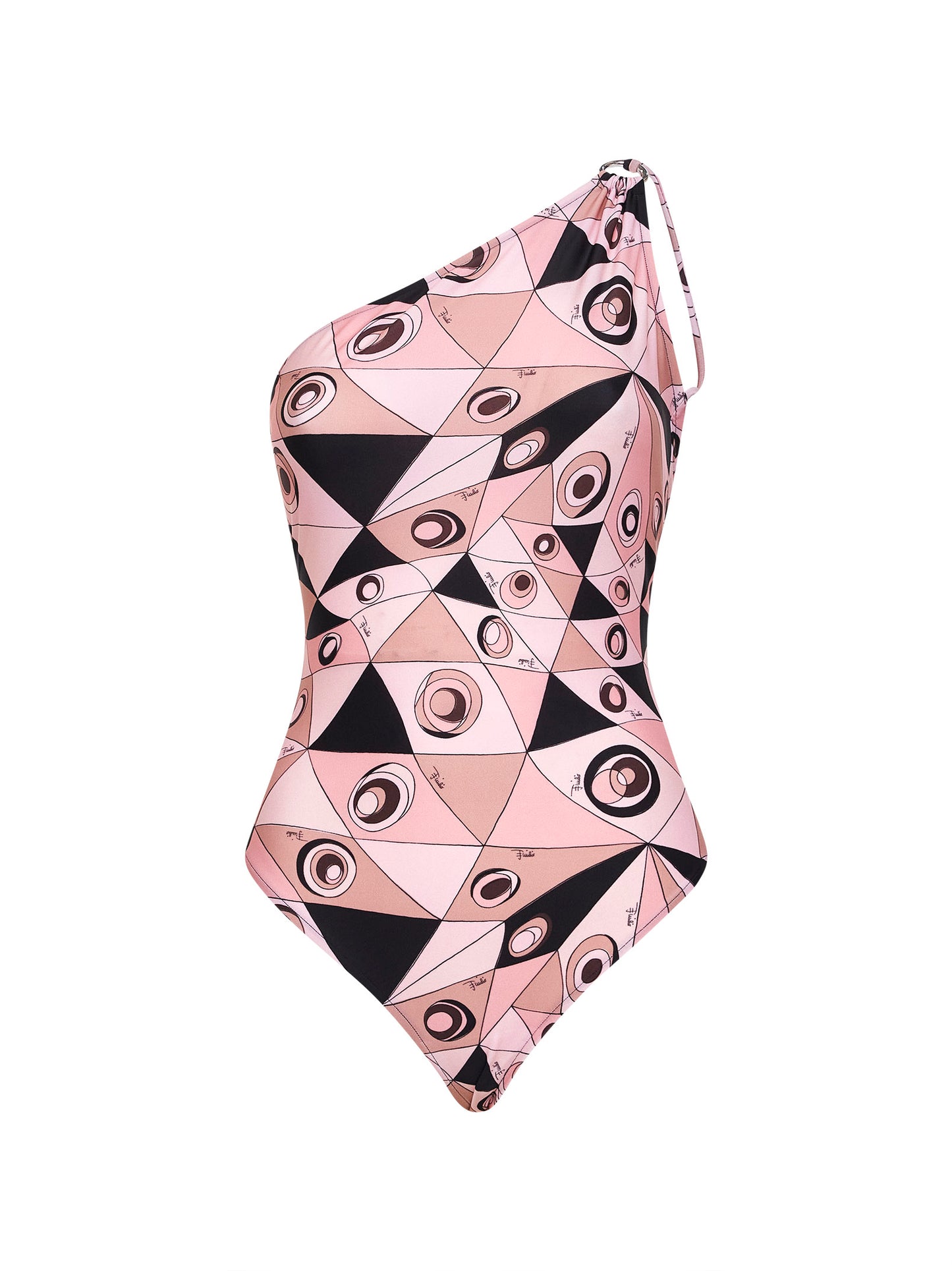 Nude Occhi-print stretch lycra one-shoulder swimsuit