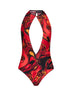 Costume intero in lycra stampa Orchidee arancione e nero