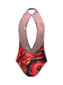 Costume intero in lycra stampa Orchidee arancione e nero