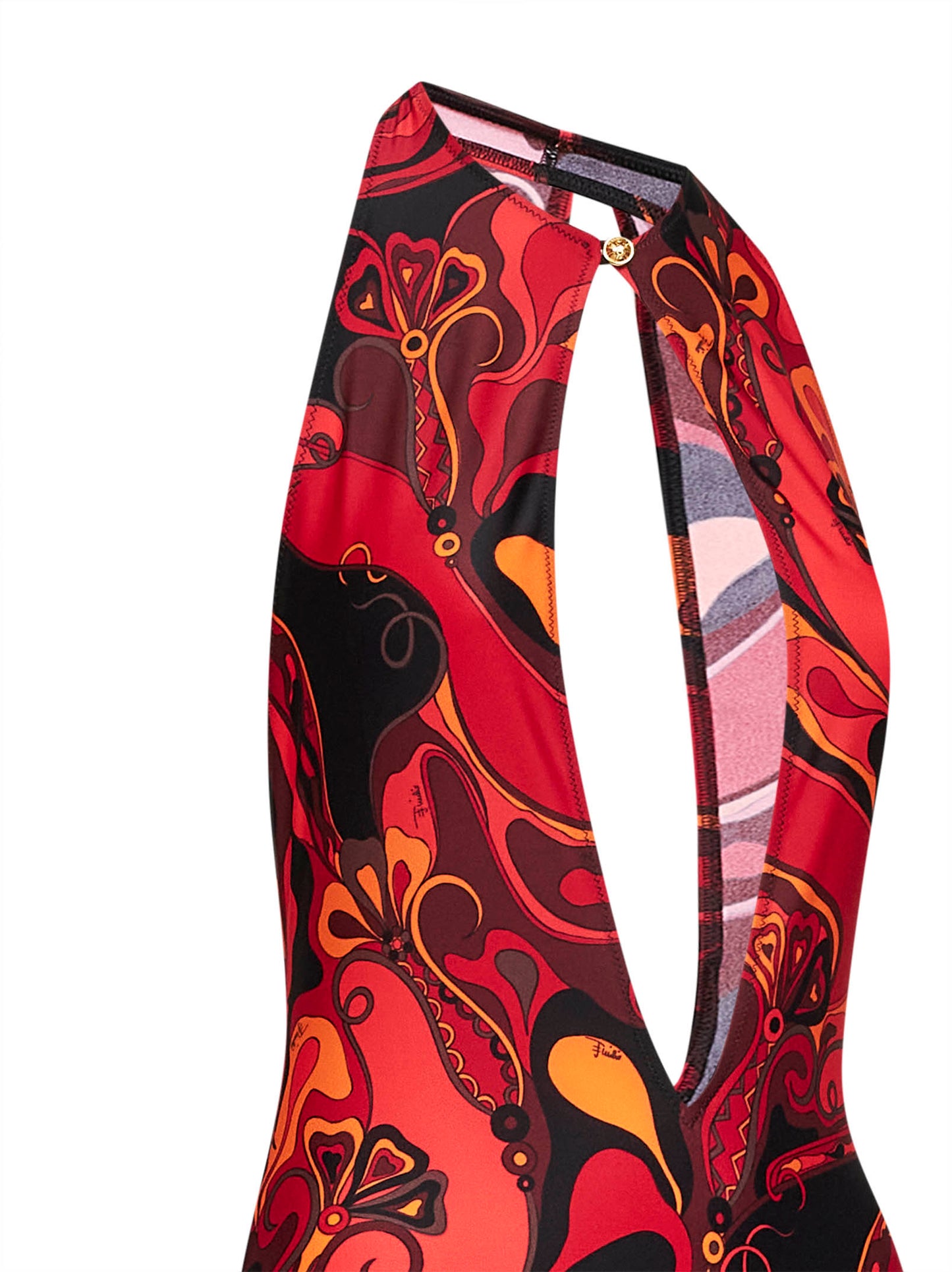 Costume intero in lycra stampa Orchidee arancione e nero