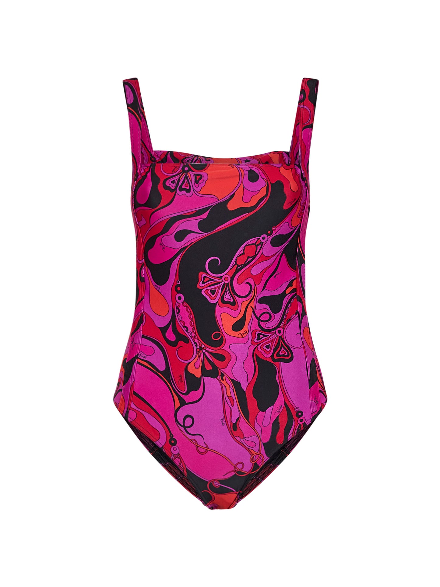 Costume intero in lycra stampa Orchidee fucsia e nero