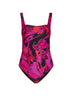 Costume intero in lycra stampa Orchidee fucsia e nero