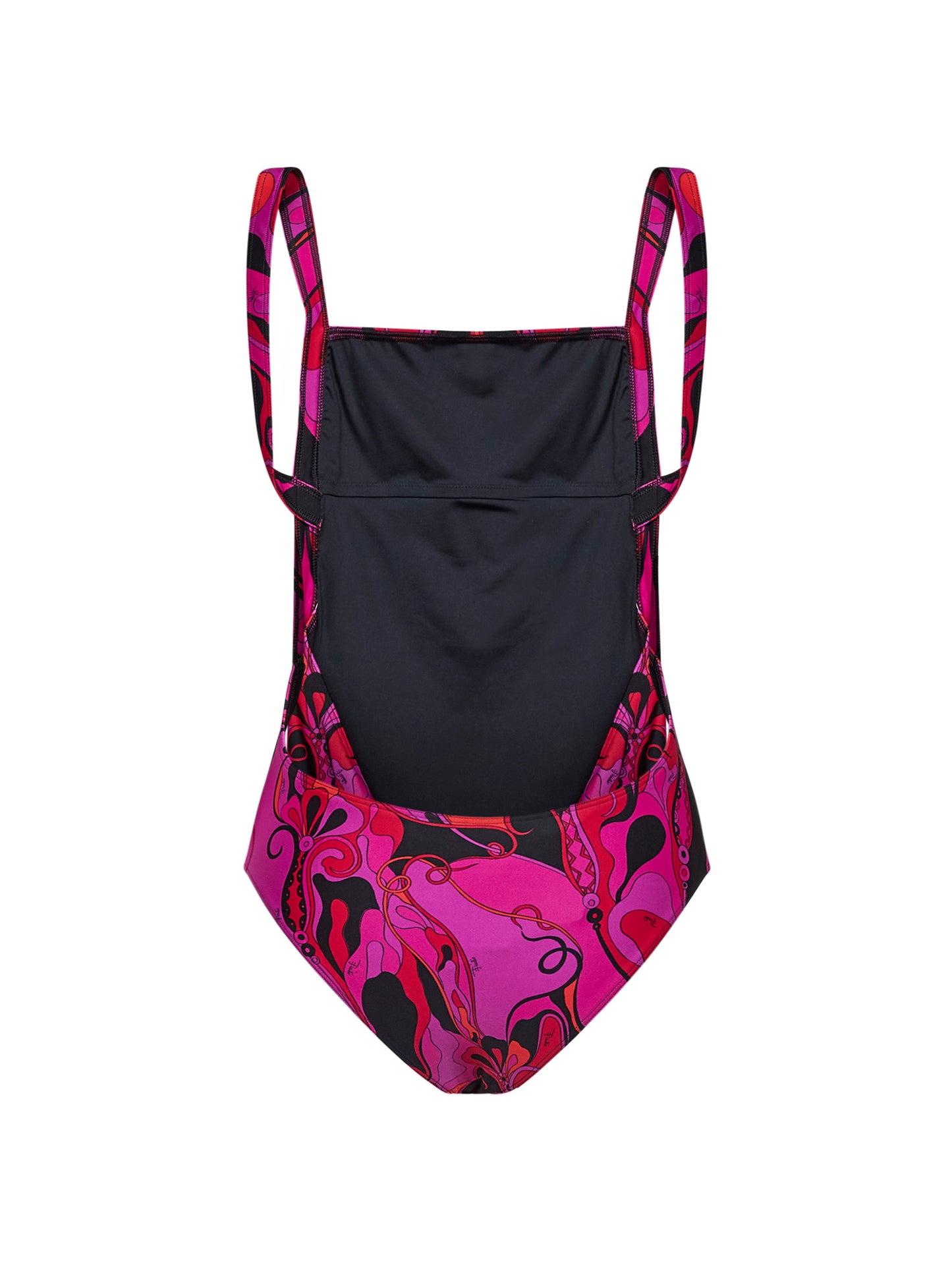 Costume intero in lycra stampa Orchidee fucsia e nero