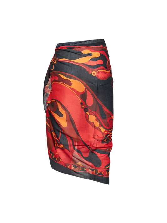 Orange and black Orchidee-print cotton sarong