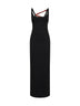 Black superstretch cady long dress with printed tape