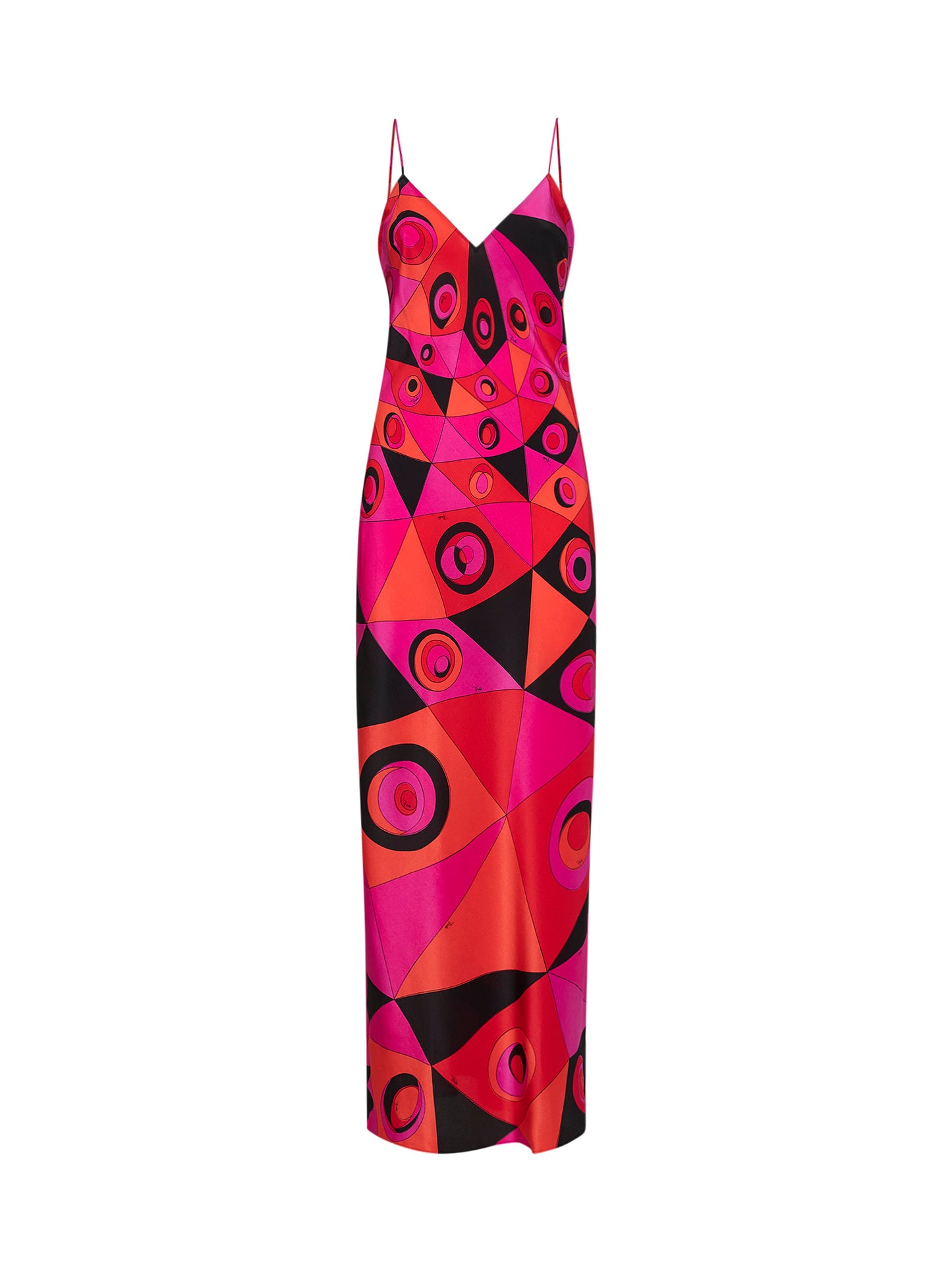 Fuchsia and black Occhi-print silk crepe de chine long lingerie dress