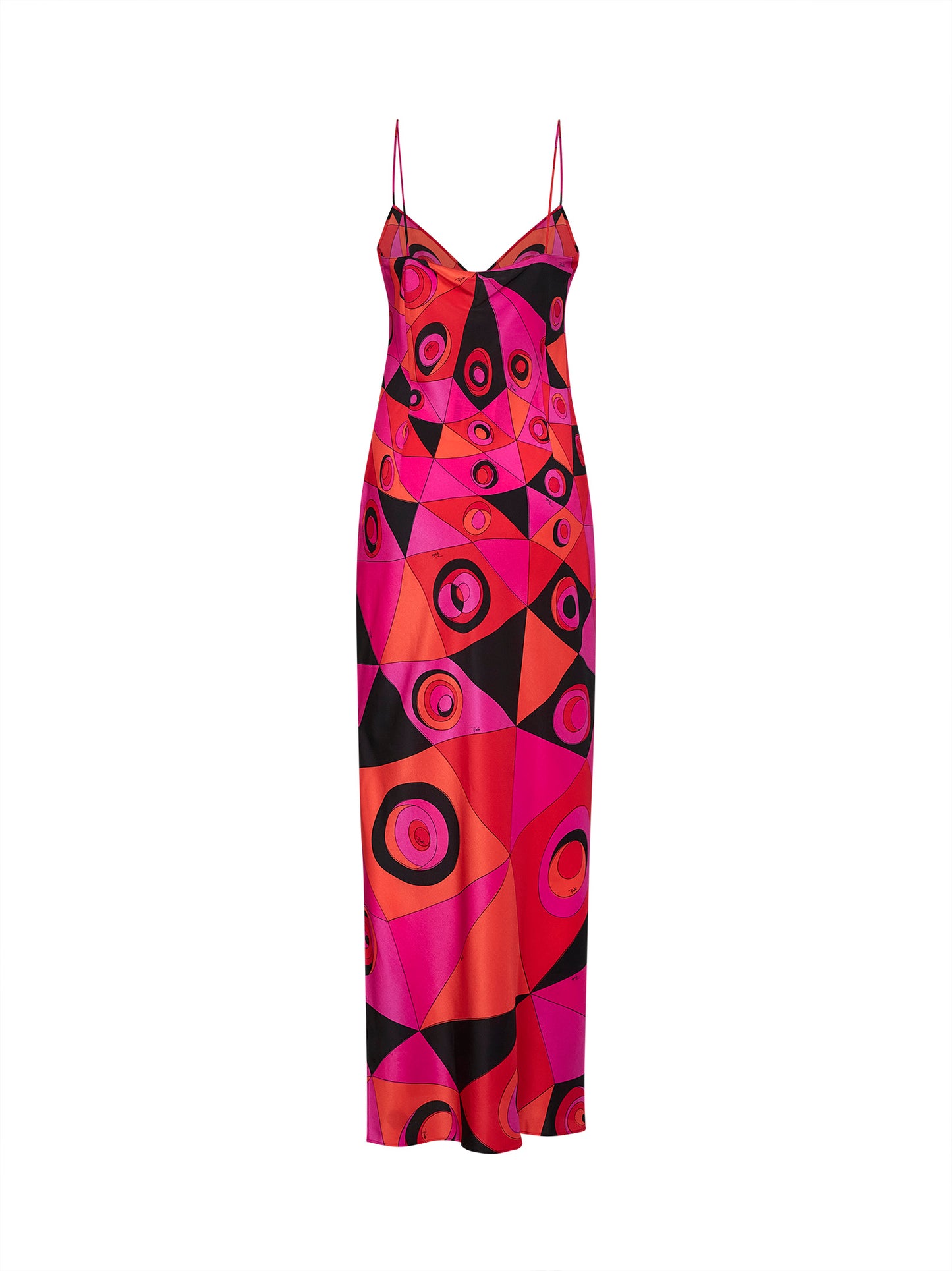 Fuchsia and black Occhi-print silk crepe de chine long lingerie dress