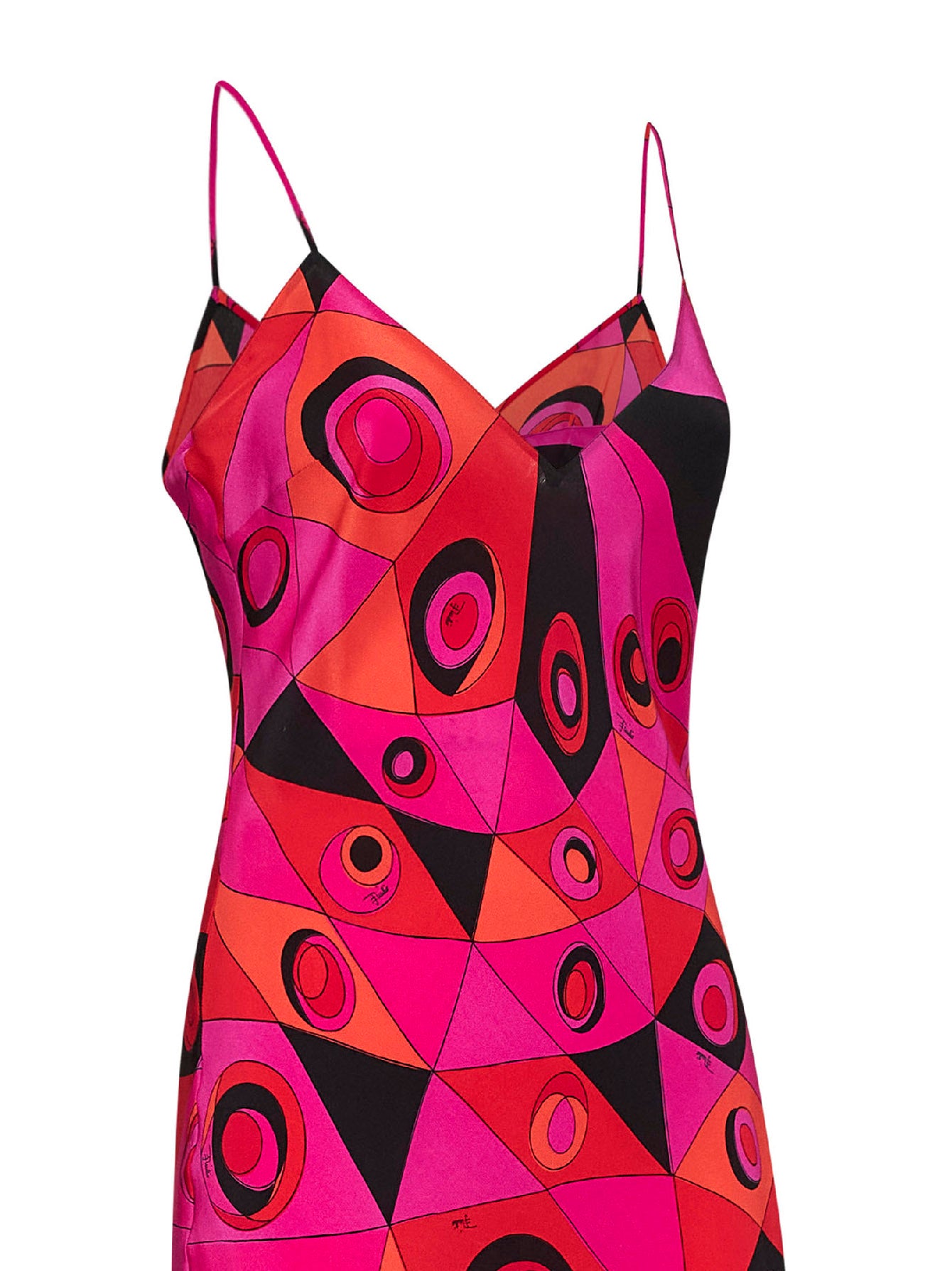 Fuchsia and black Occhi-print silk crepe de chine long lingerie dress