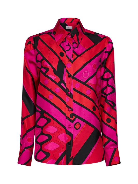 Fuchsia and black Vivara-print silk twill shirt
