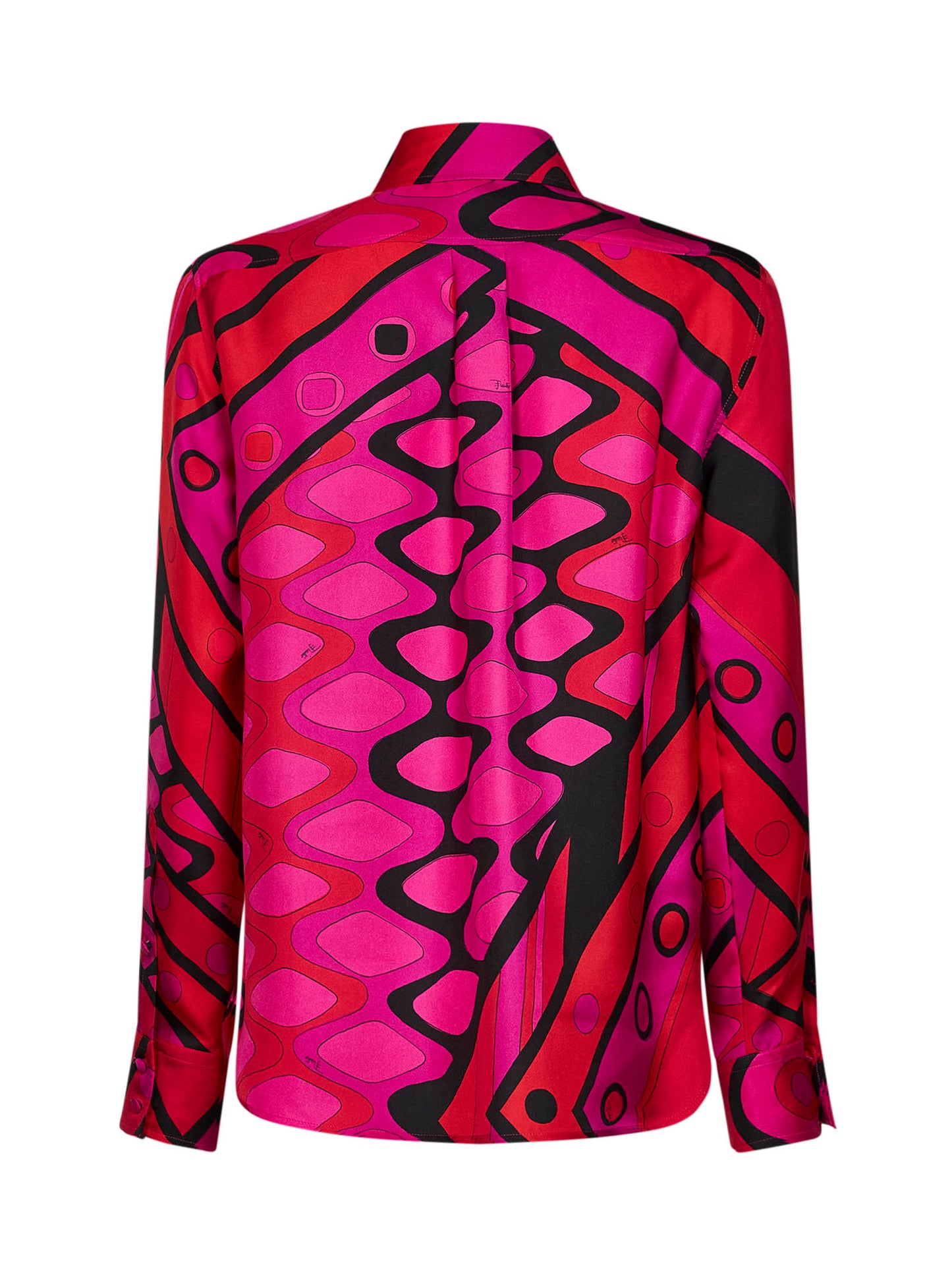 Camicia in twill di seta stampa Vivara fucsia e nero