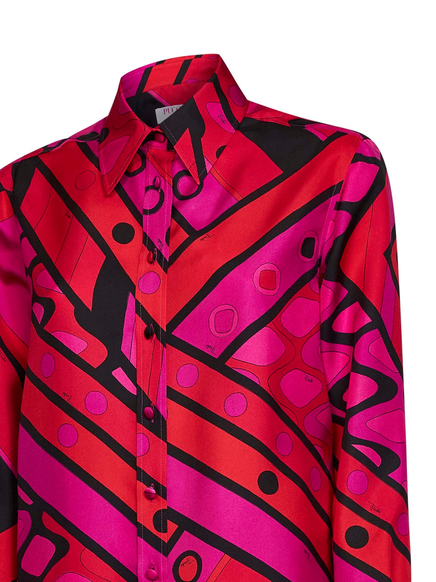 Camicia in twill di seta stampa Vivara fucsia e nero