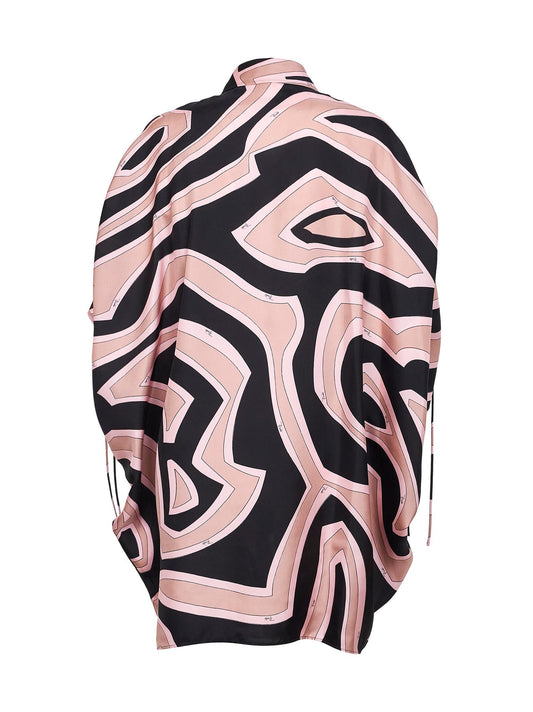 Black and pink Labirinto-print silk twill short kaftan dress