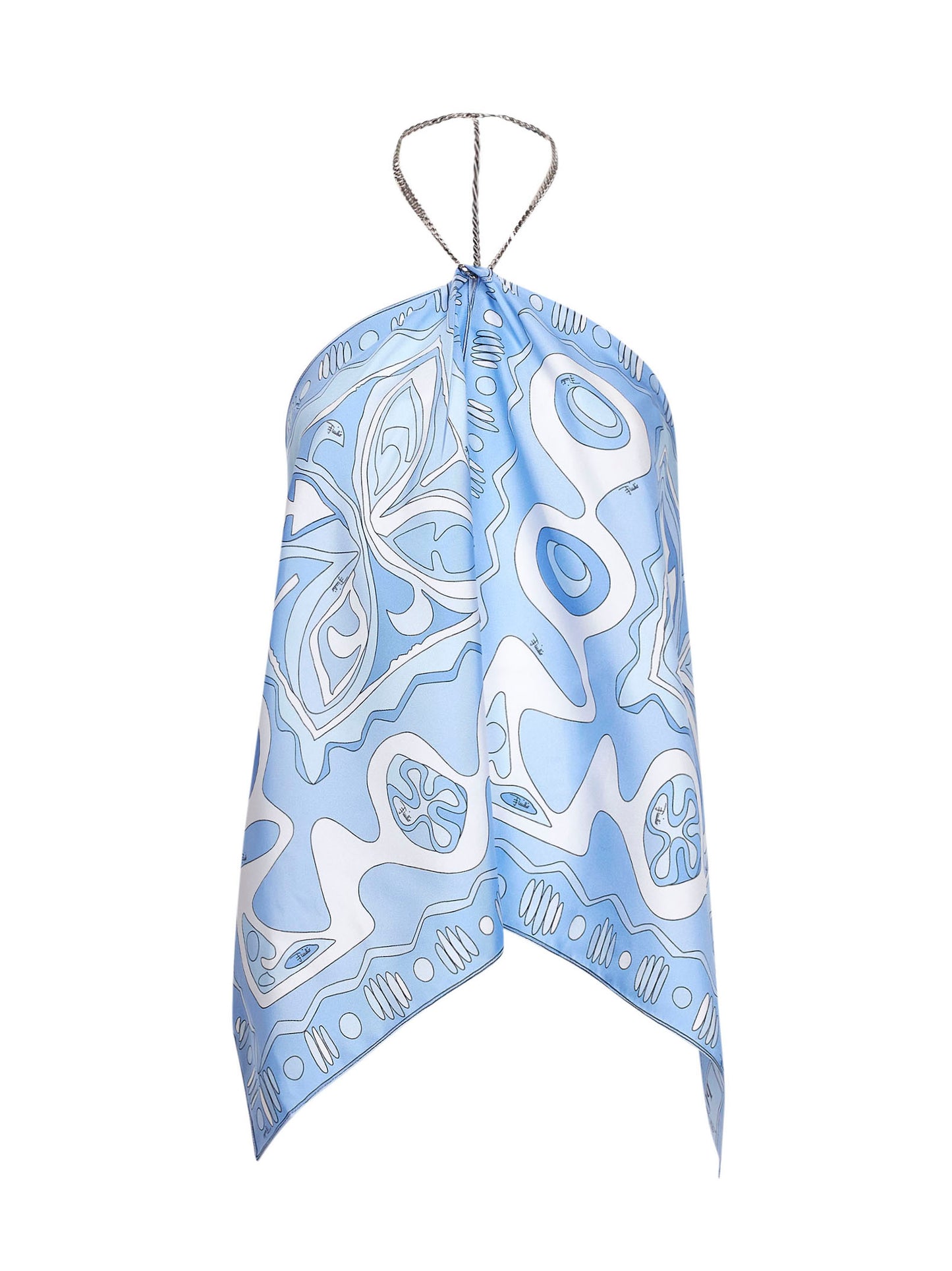 Pale blue Angoli-print silk twill chain top<BR/>
