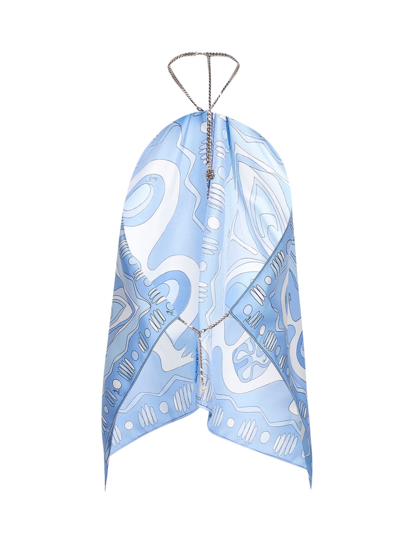 Pale blue Angoli-print silk twill chain top<BR/>