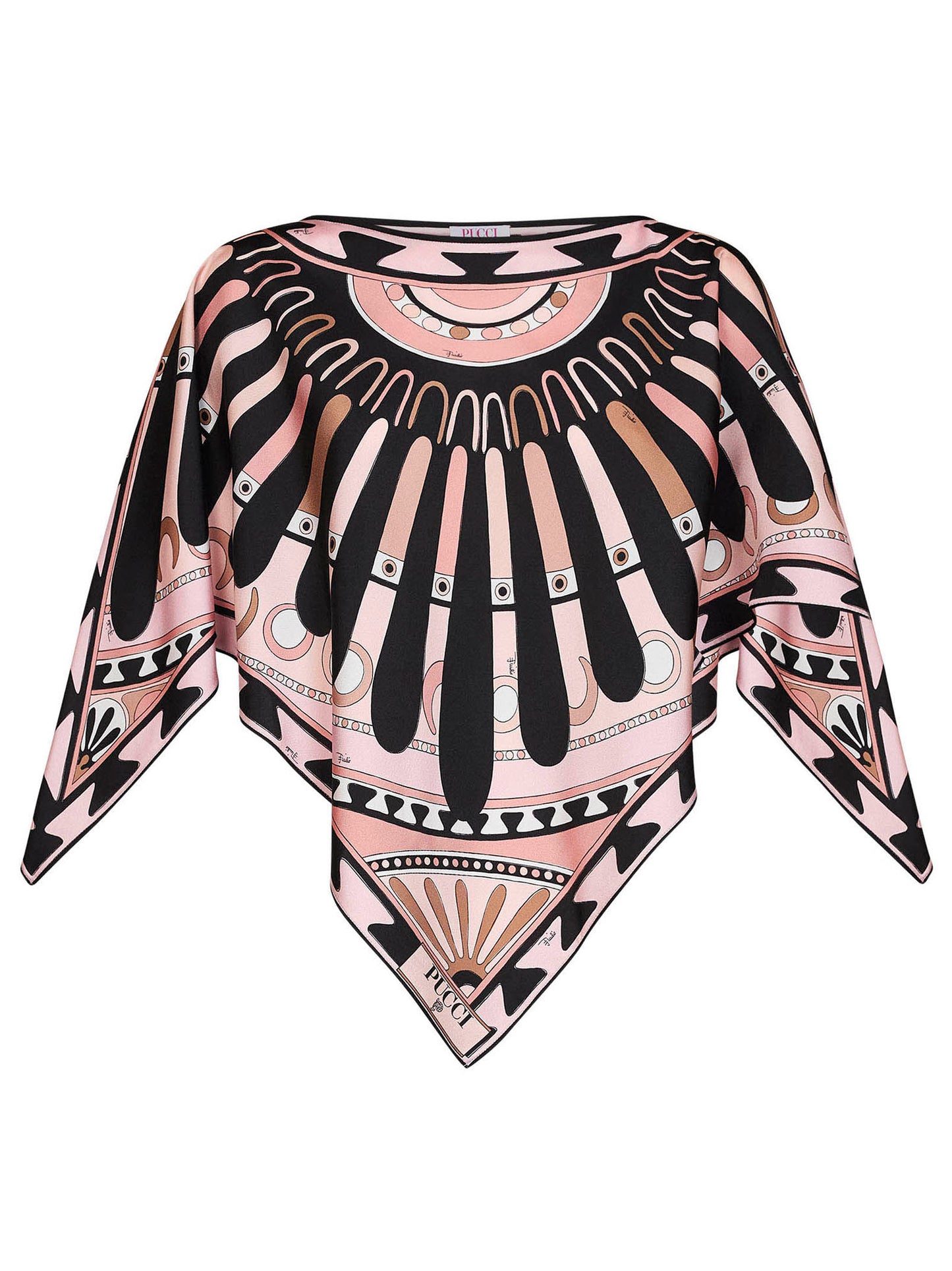 Top caftano in twill di seta stampa Soleil nude