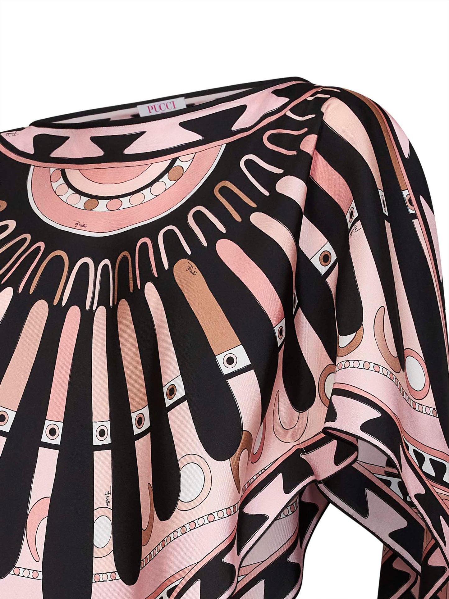 Top caftano in twill di seta stampa Soleil nude