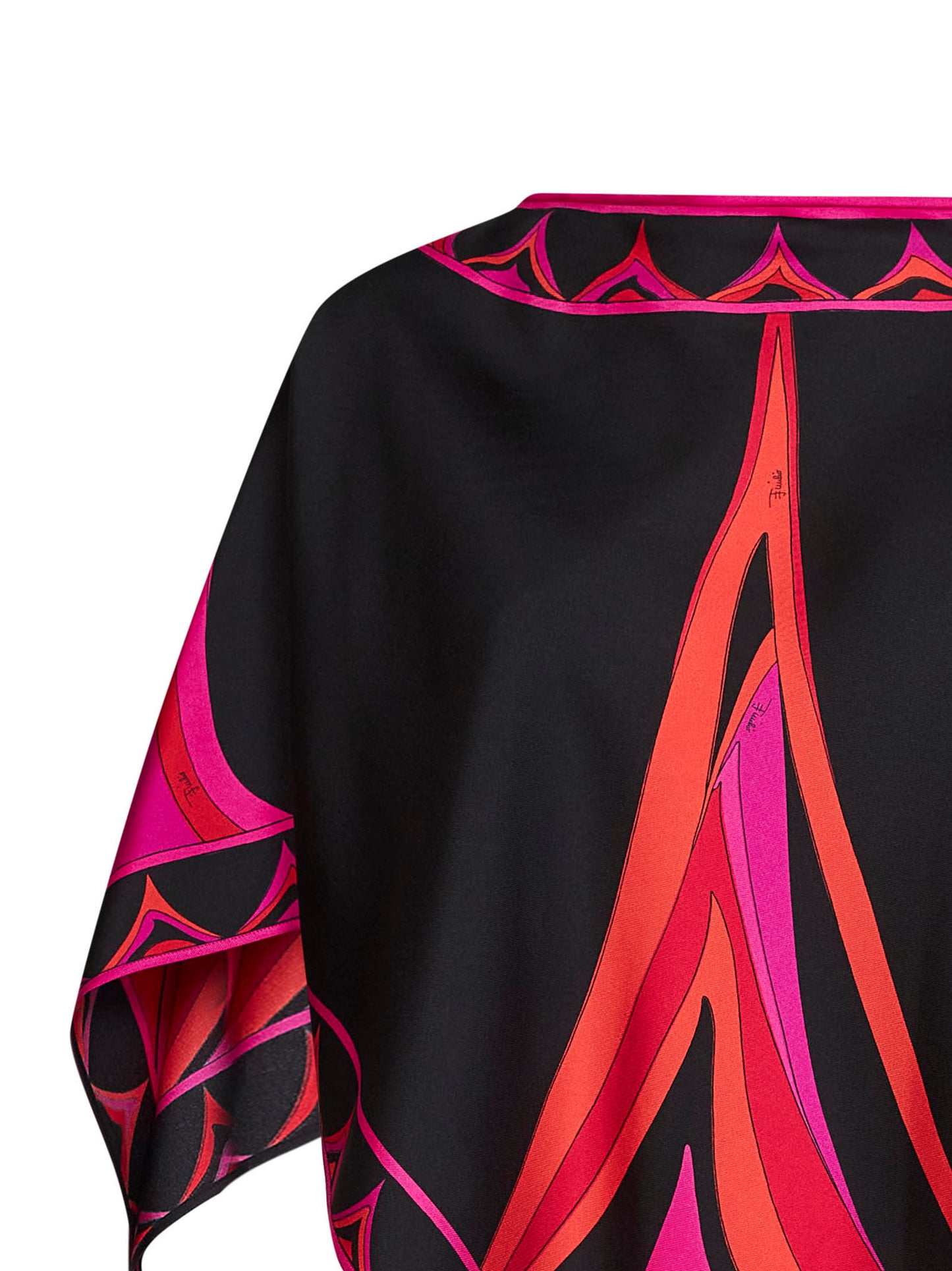 Top caftano in twill di seta stampa Fari fucsia e nero