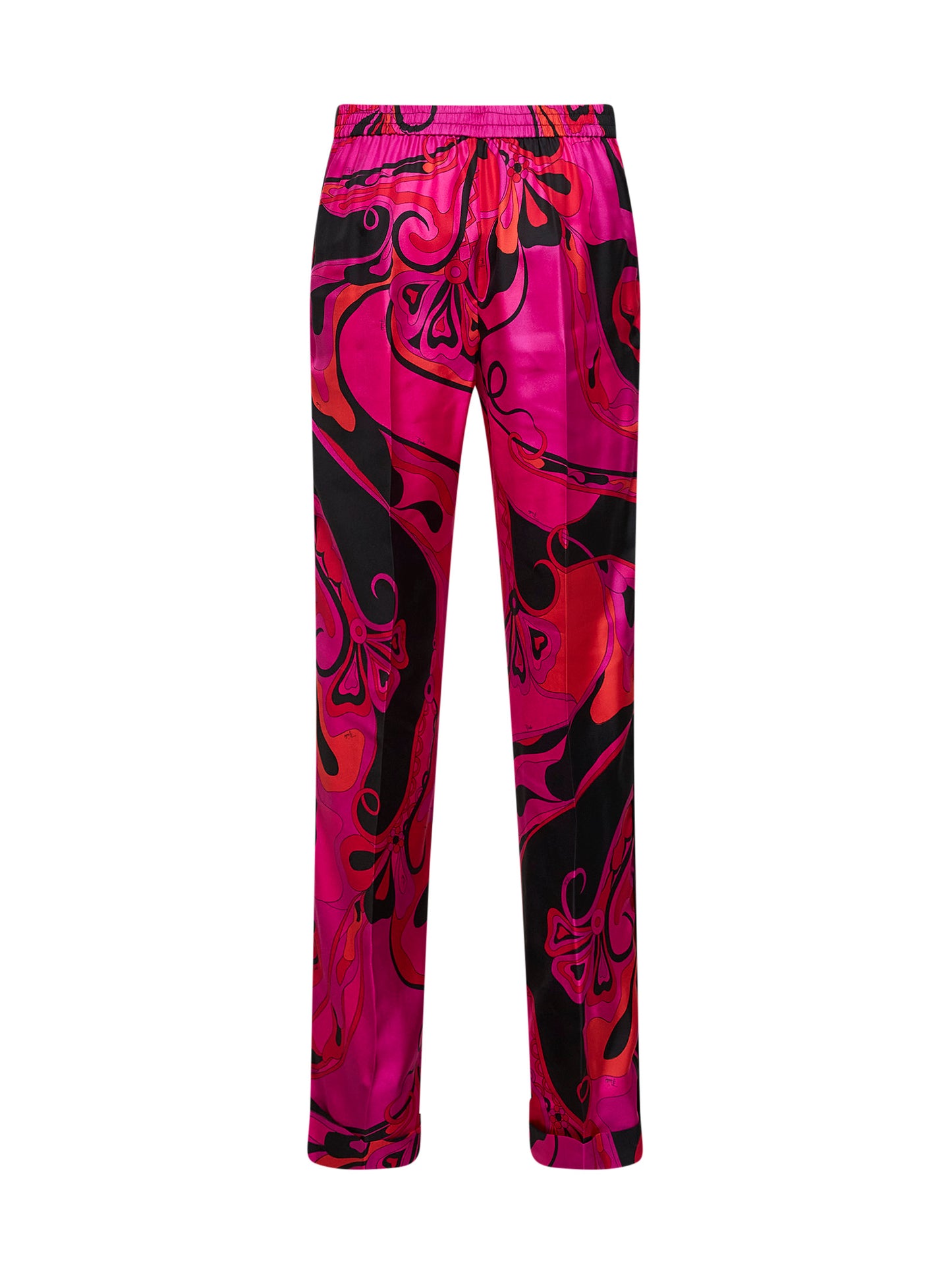 Pantaloni in twill stampa Orchidee fucsia e nero