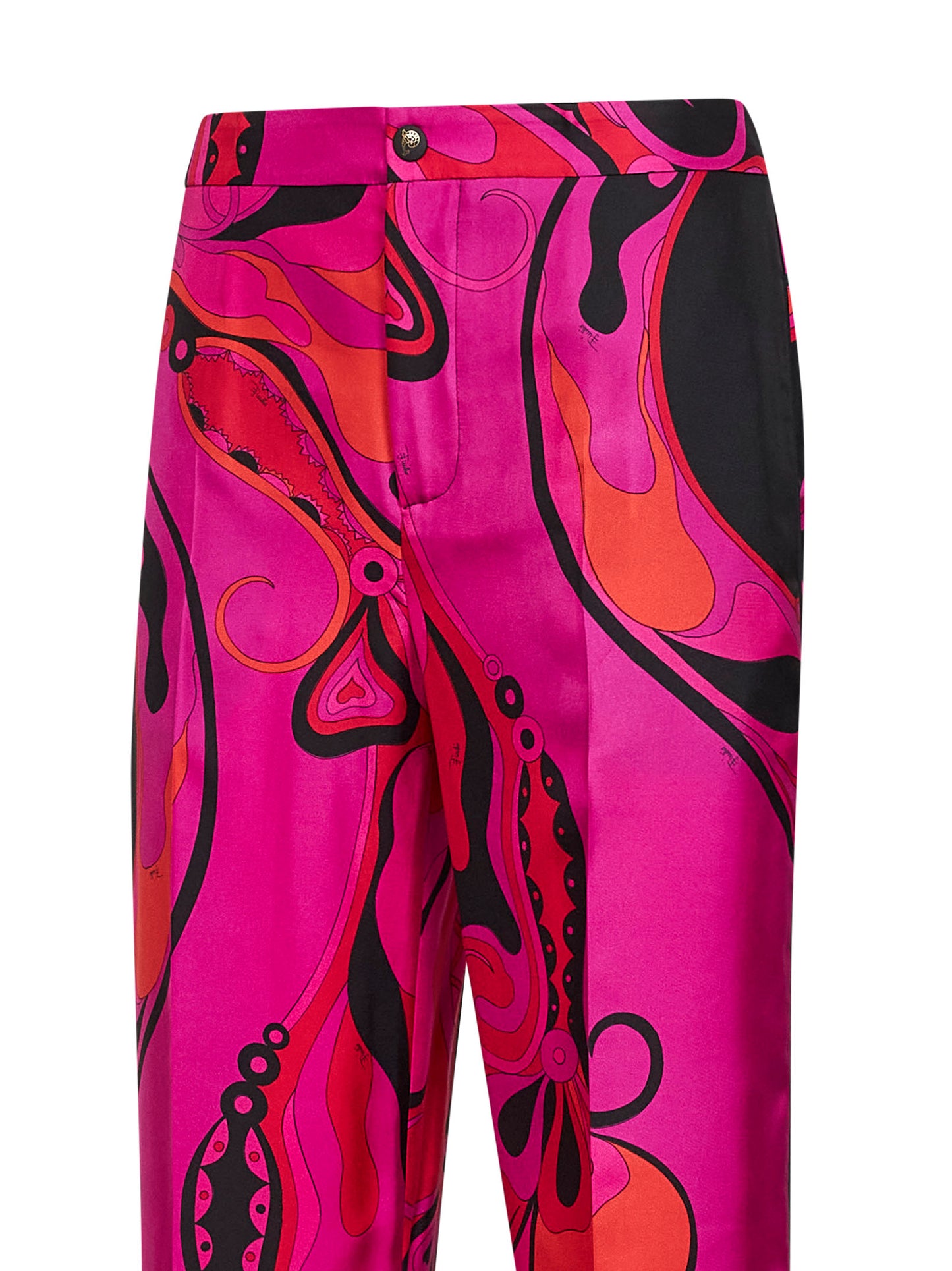 Pantaloni in twill stampa Orchidee fucsia e nero