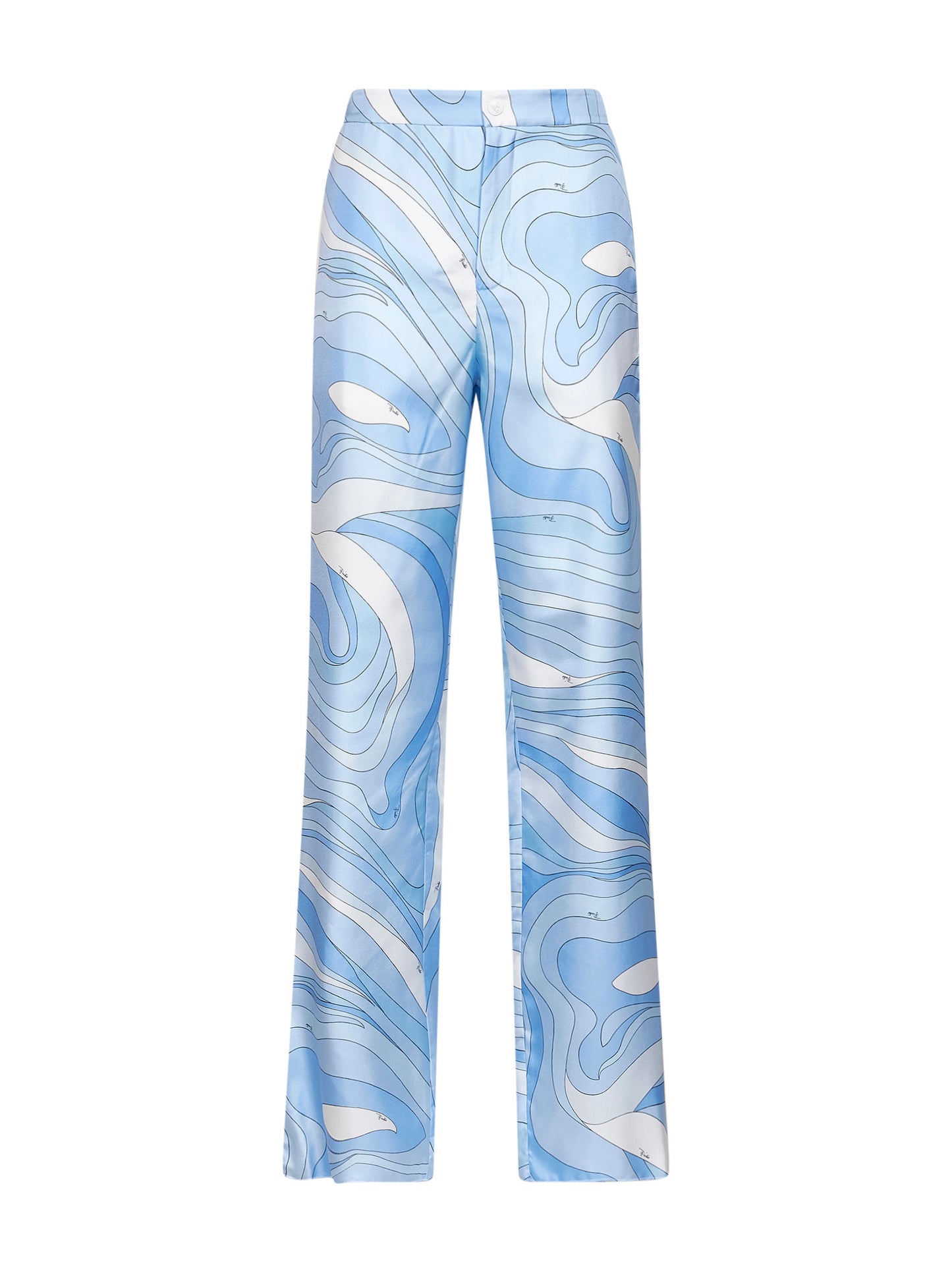 Pantaloni in twill di seta stampa Marmo azzurro