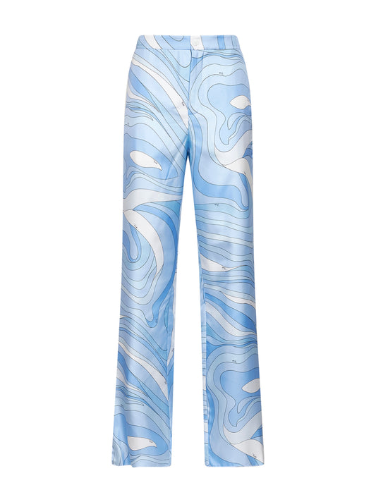 Pantaloni in twill di seta stampa Marmo azzurro