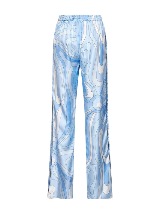 Pantaloni in twill di seta stampa Marmo azzurro