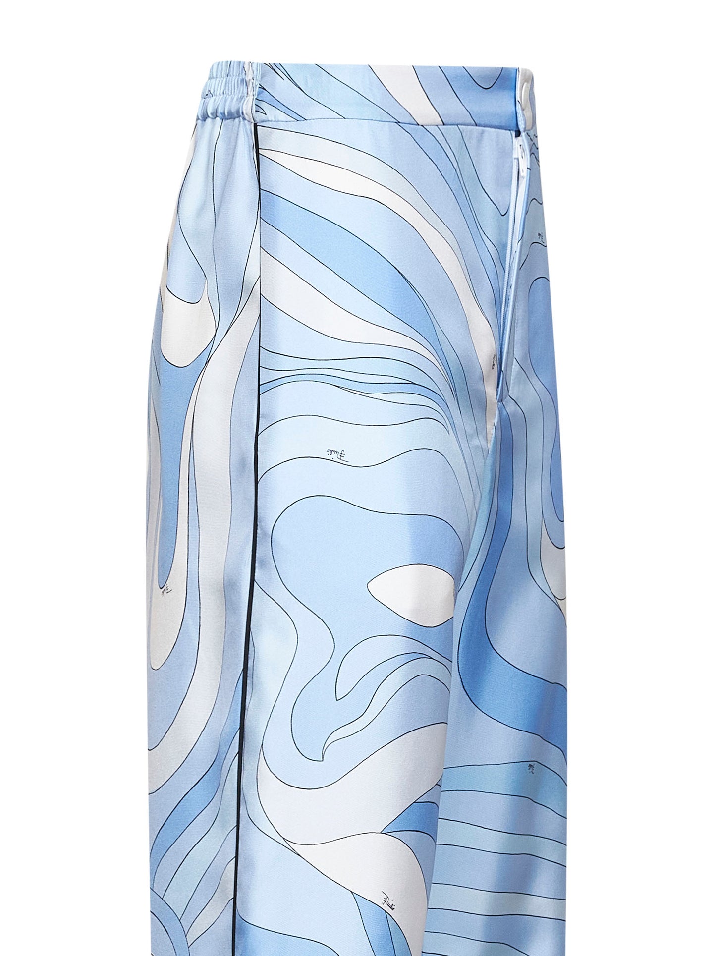Pantaloni in twill di seta stampa Marmo azzurro