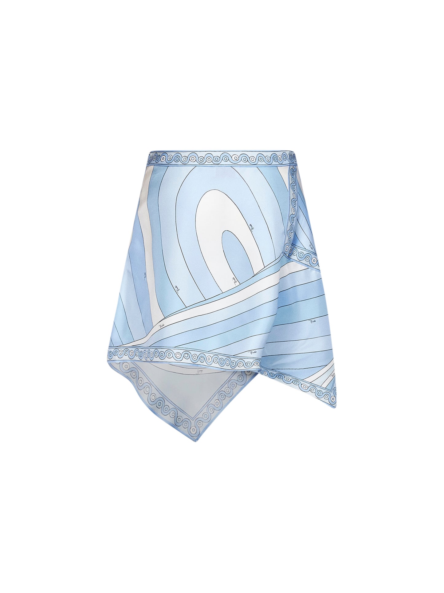 Gonna mini foulard in twill di seta stampa Iride azzurro