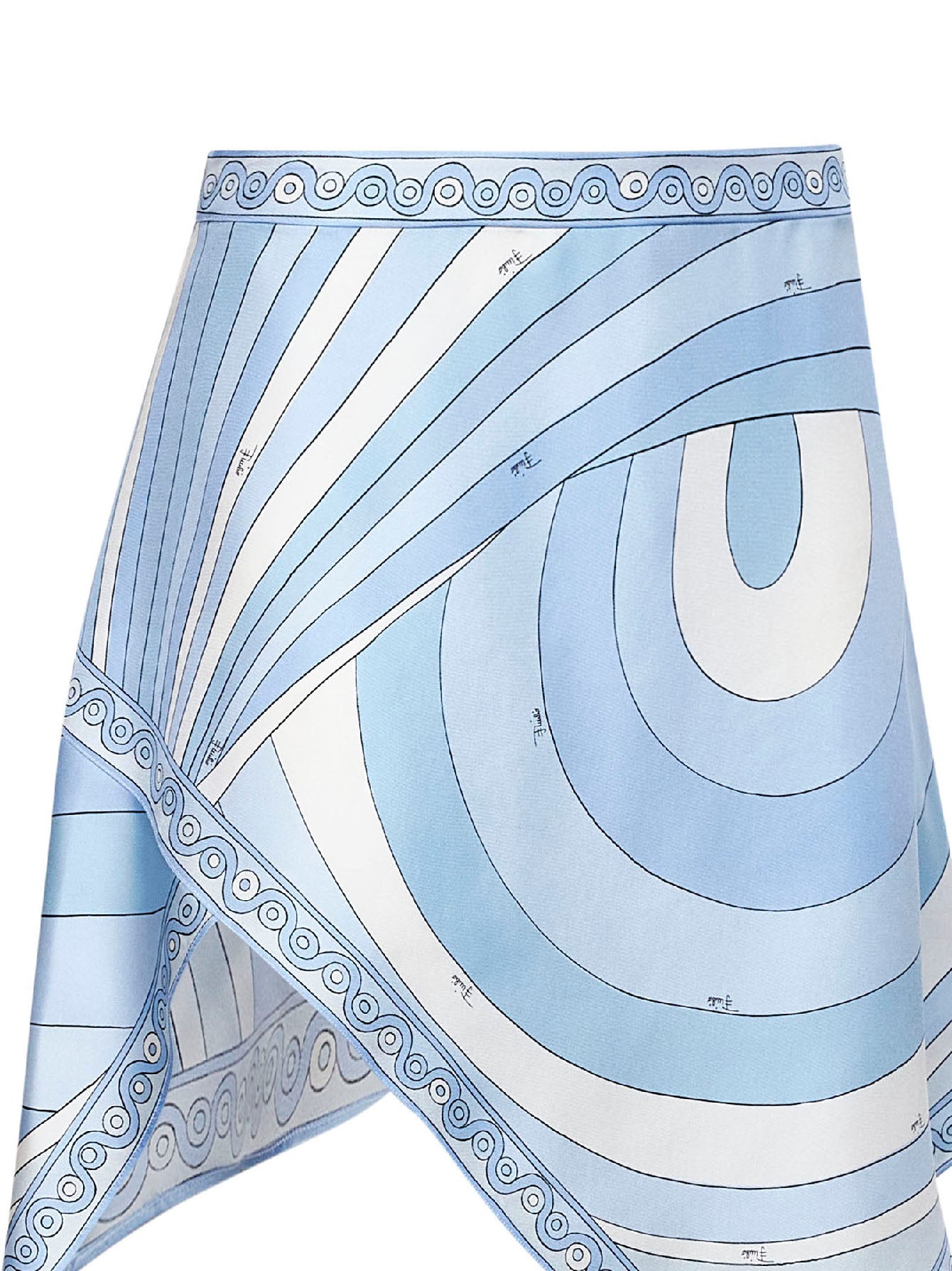 Gonna mini foulard in twill di seta stampa Iride azzurro