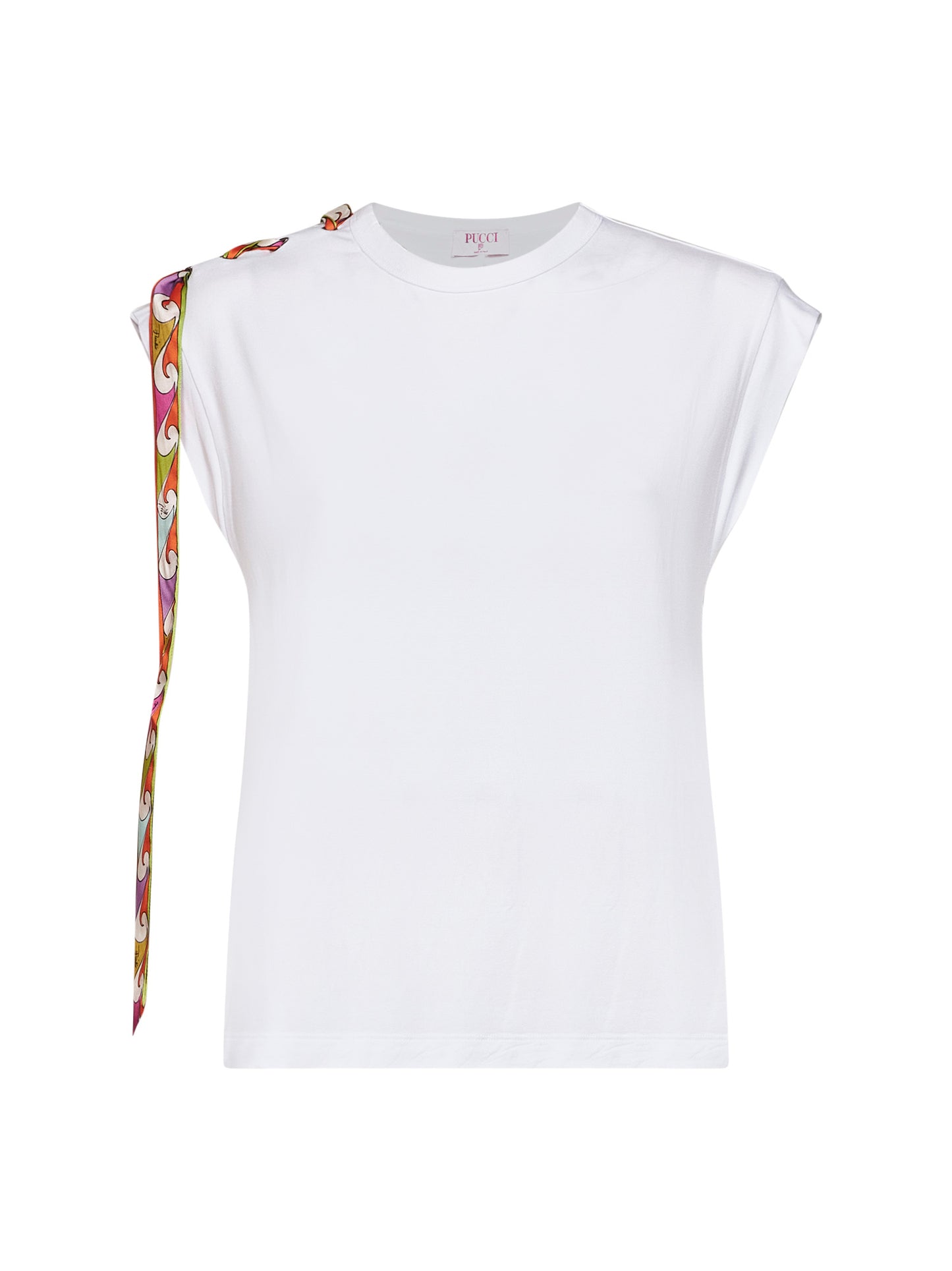Canotta in jersey stretch bianco con nastro stampato