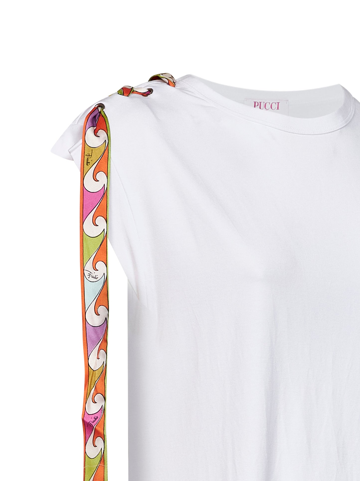 Canotta in jersey stretch bianco con nastro stampato