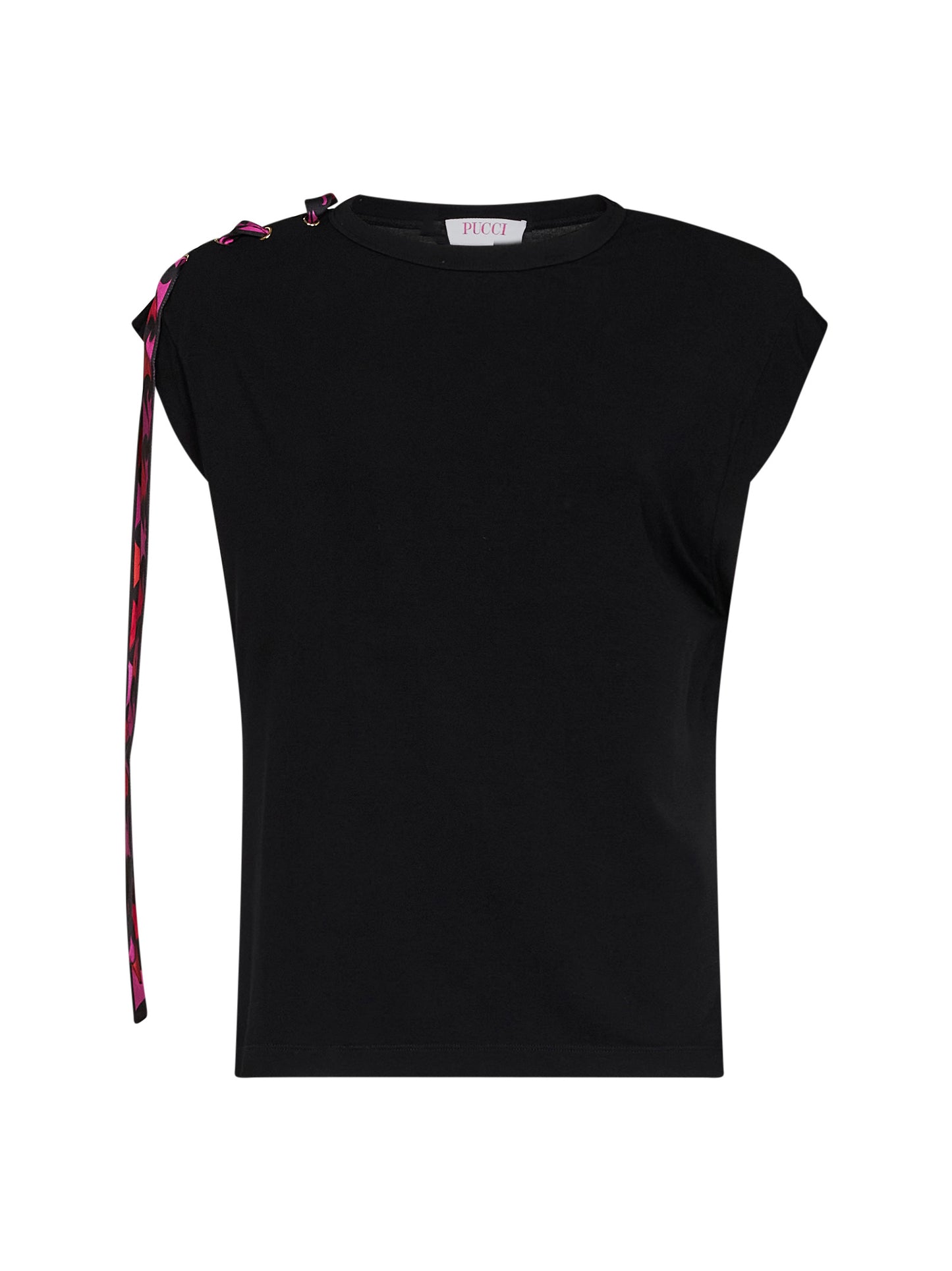 Canotta in jersey stretch nero con nastro stampato
