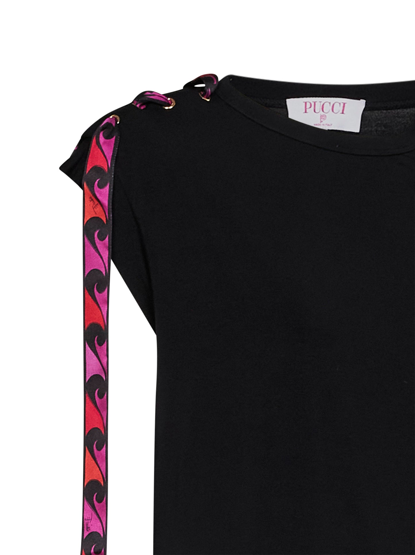 Canotta in jersey stretch nero con nastro stampato