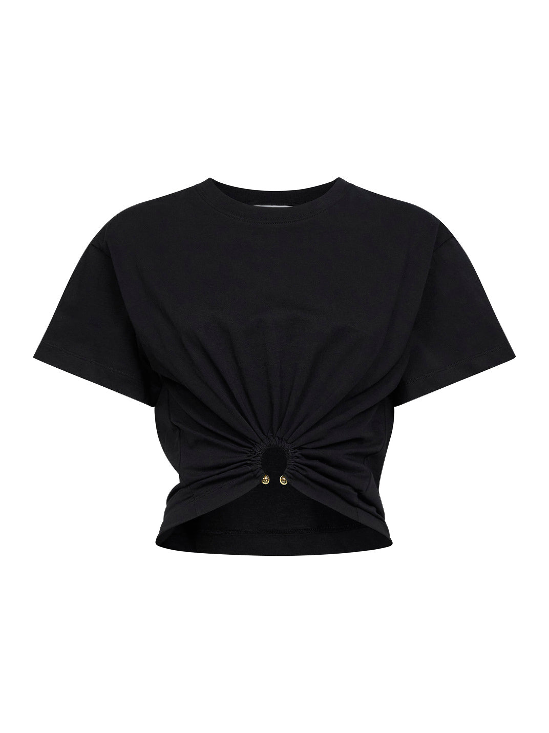 Black cotton cropped T-shirt with piercing