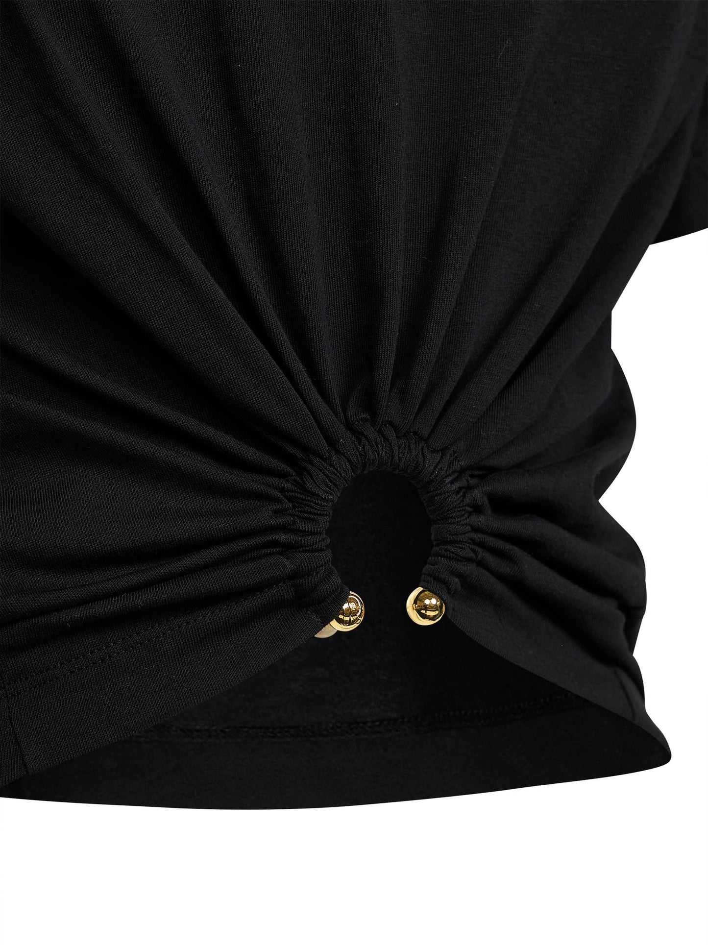 Black cotton cropped T-shirt with piercing