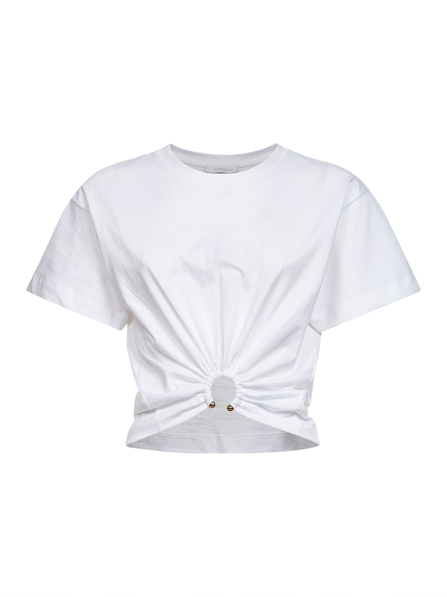 White cotton cropped T-shirt with piercing