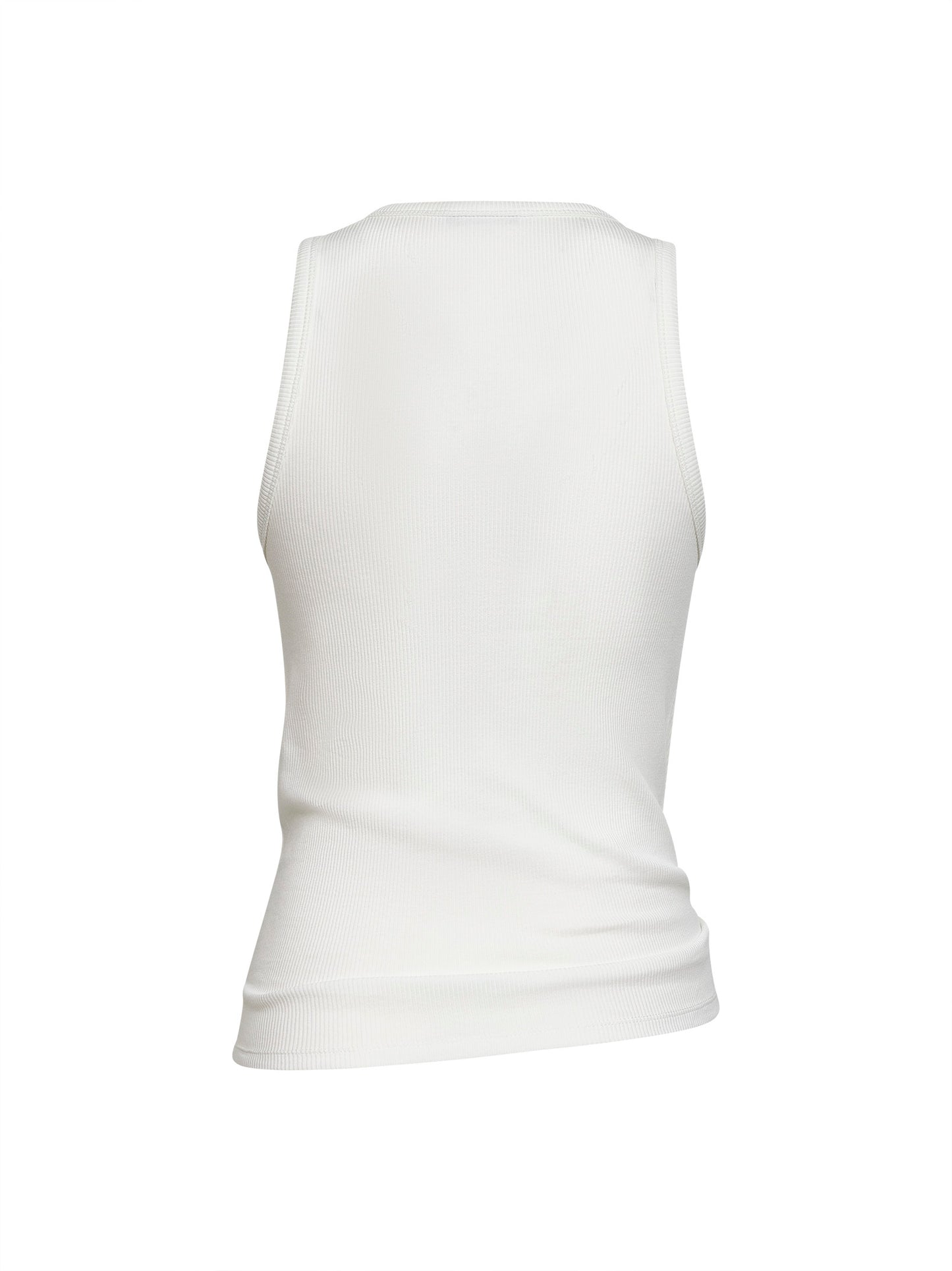 White ribbed stretch cotton tank top with piercing