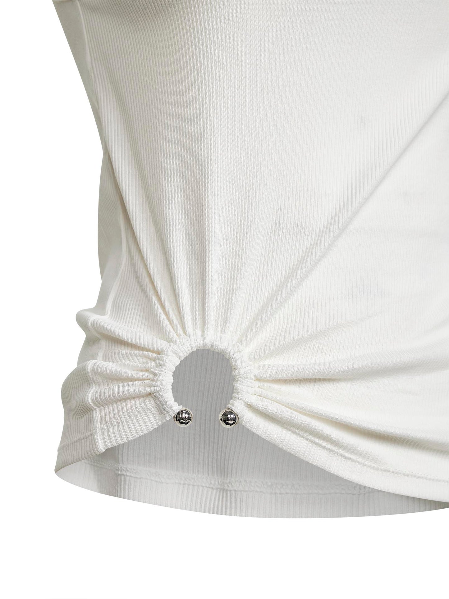 White ribbed stretch cotton tank top with piercing