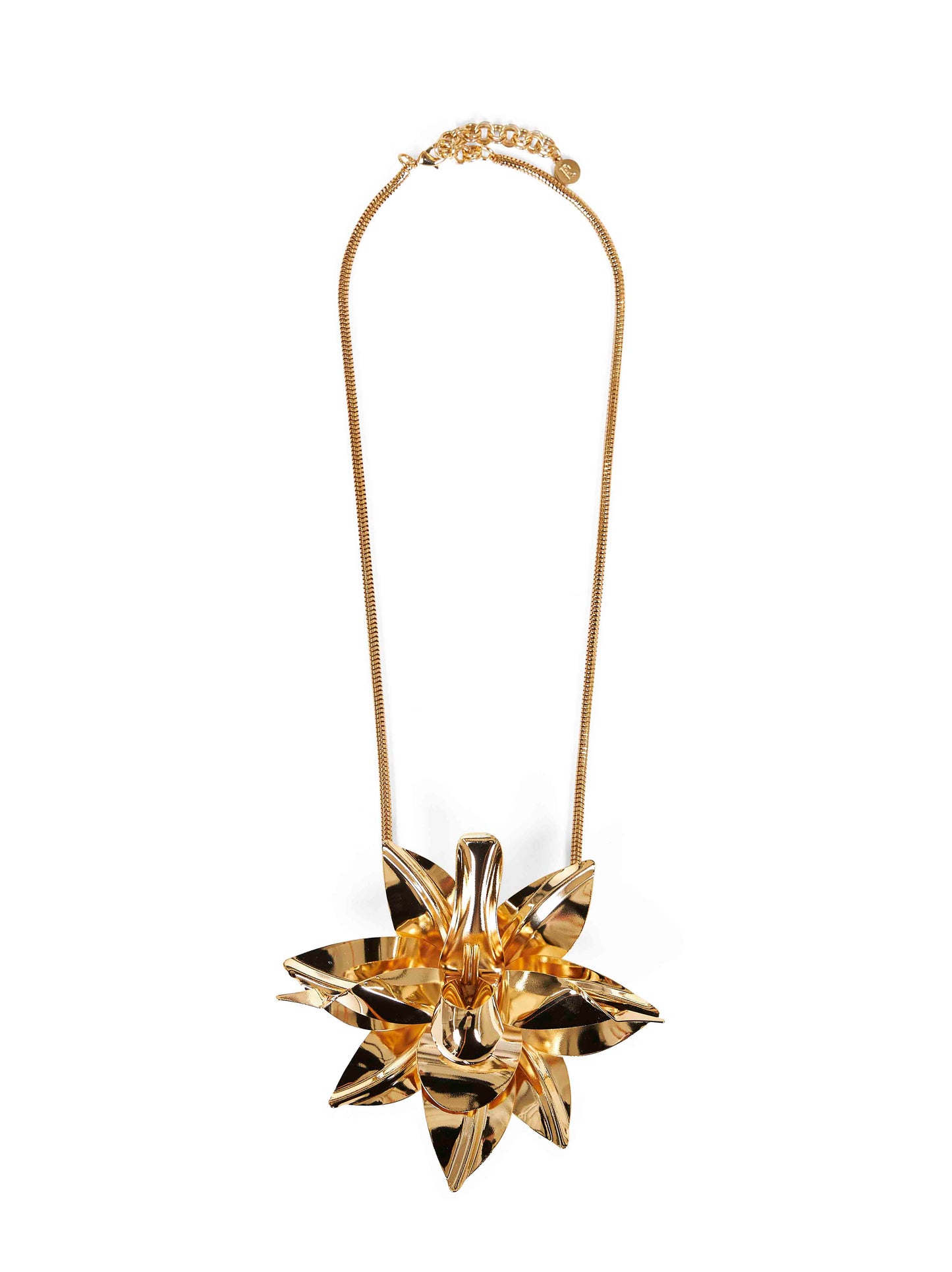 Gold metal necklace with oversized flower