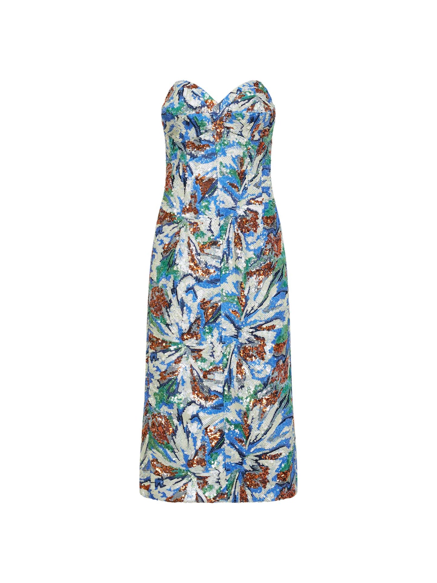 Midi dress with multicolor floral sequin embroidery